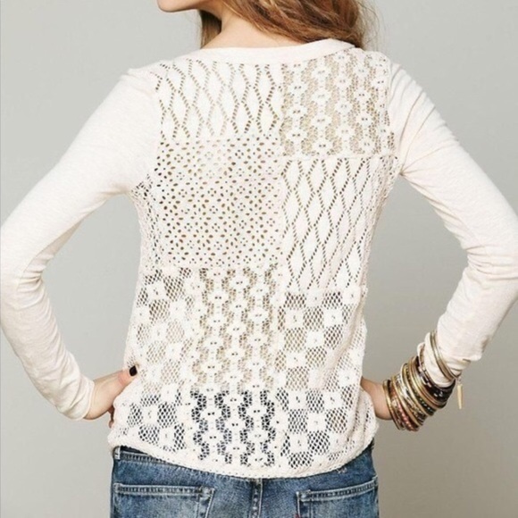 Free People Tops - FREE PEOPLE|Cream Embroidered Lace Long Sleeve Tee